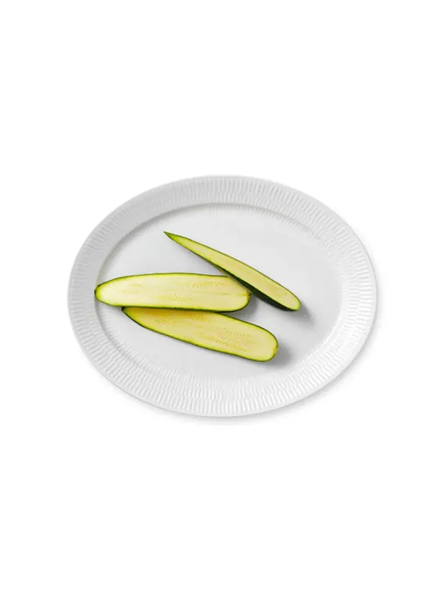 Hvid Riflet, oval tallerken 34 cm<Royal Copenhagen Online