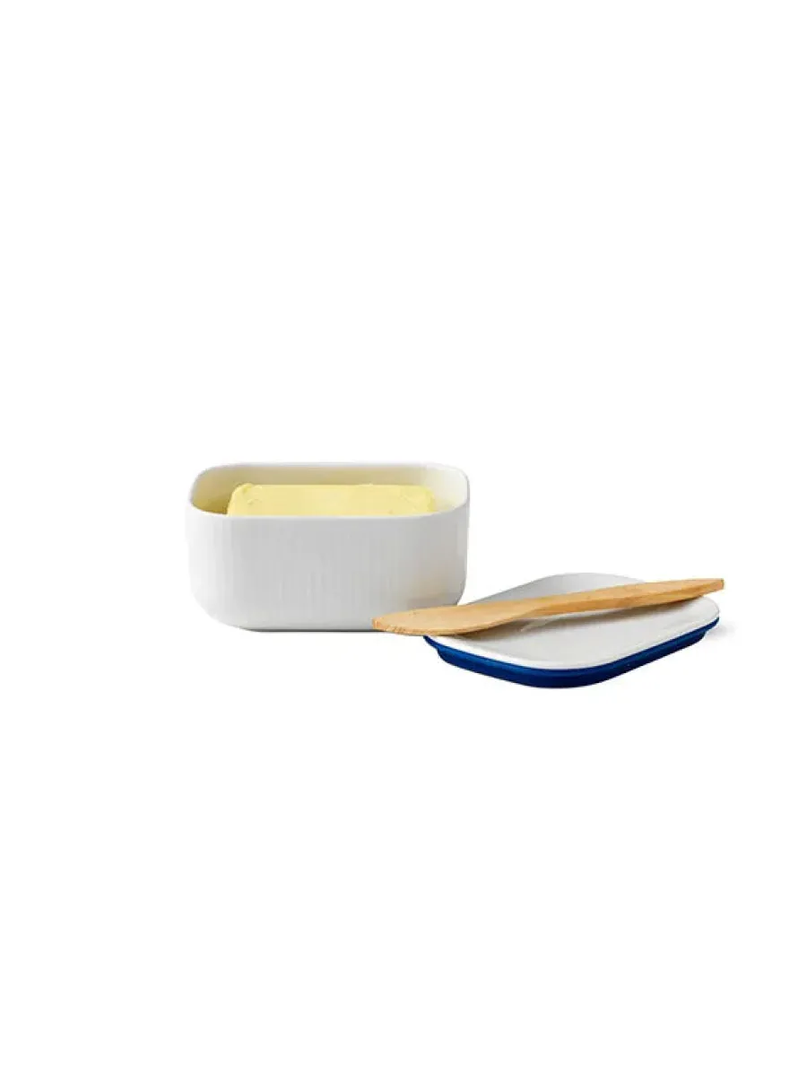 Hvid Riflet, smørskål med låg<Royal Copenhagen Outlet