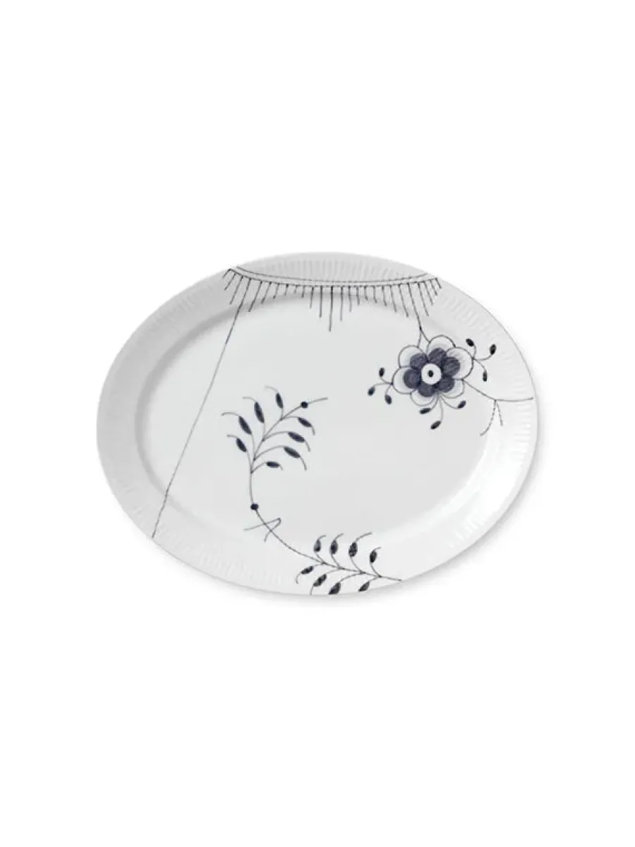 Sort Mega Riflet, oval tallerken 34 cm<Royal Copenhagen Hot