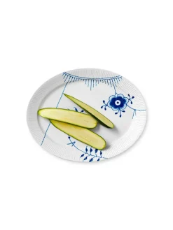 Sort Mega Riflet, oval tallerken 34 cm<Royal Copenhagen Hot