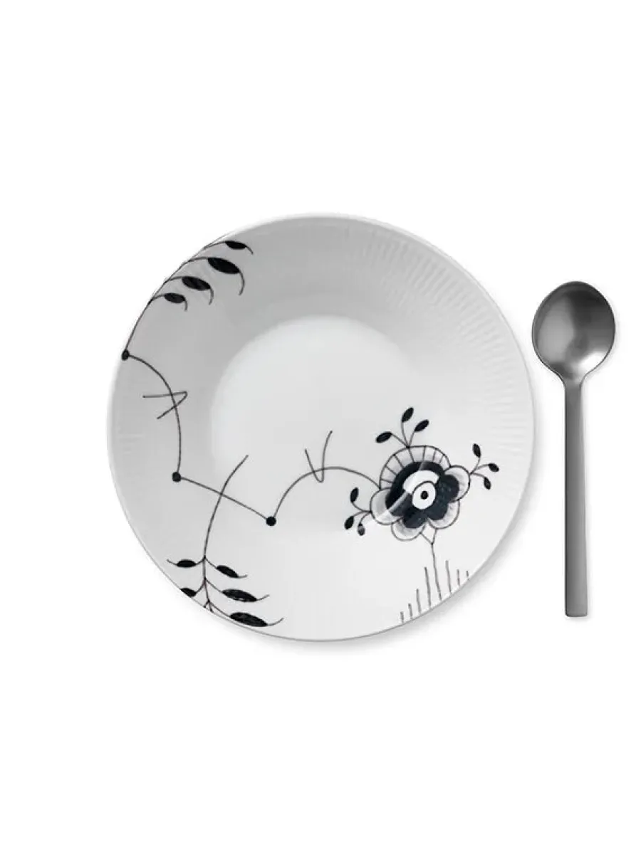 Sort Mega Riflet, dyb tallerken 24 cm<Royal Copenhagen Hot