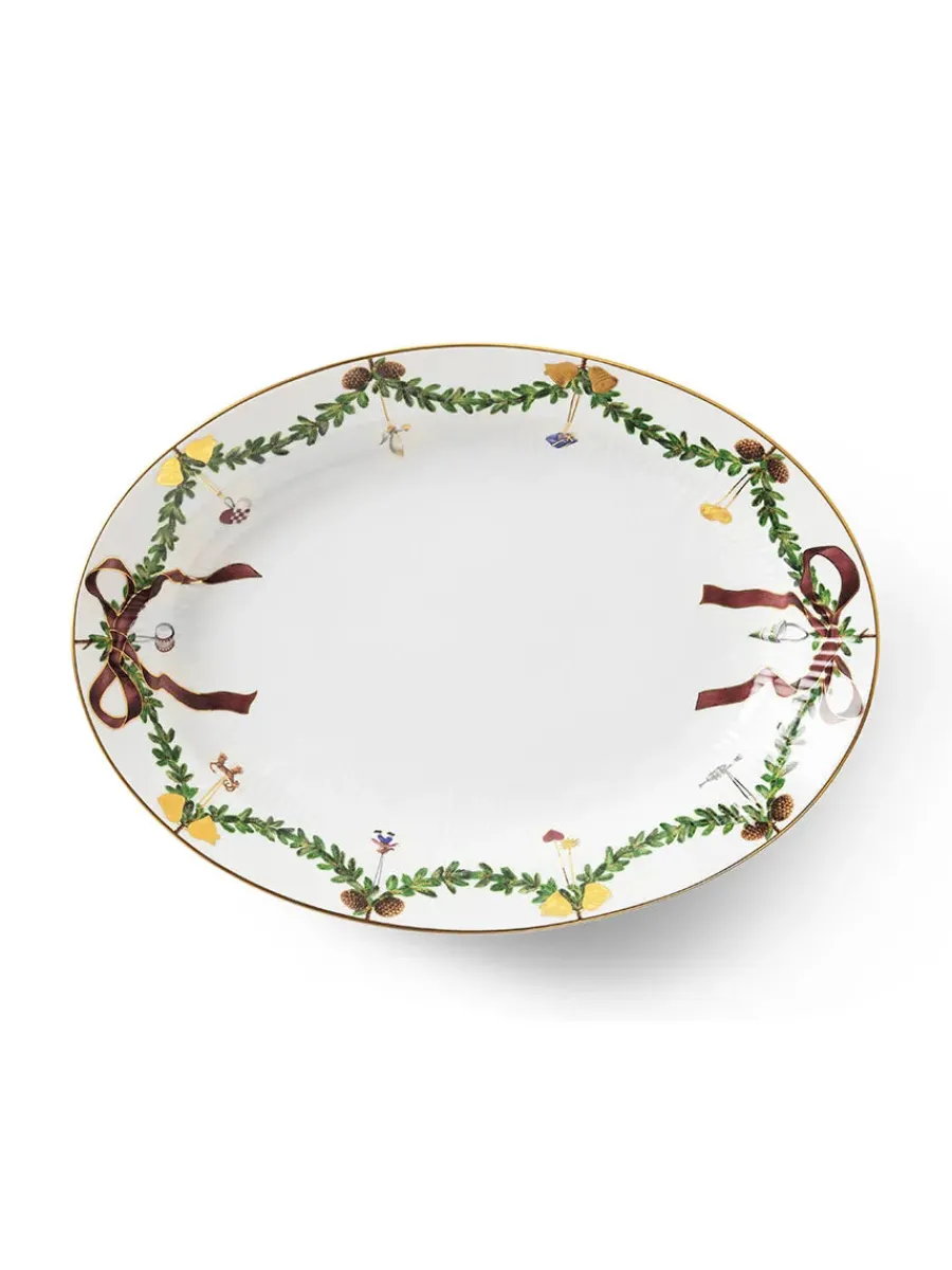Stjerne Riflet Jul Fad ovalt, 34 cm<Royal Copenhagen Hot