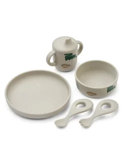Ryle Printed Tableware Set, Dinosaurs/Mist fra<Liewood Discount