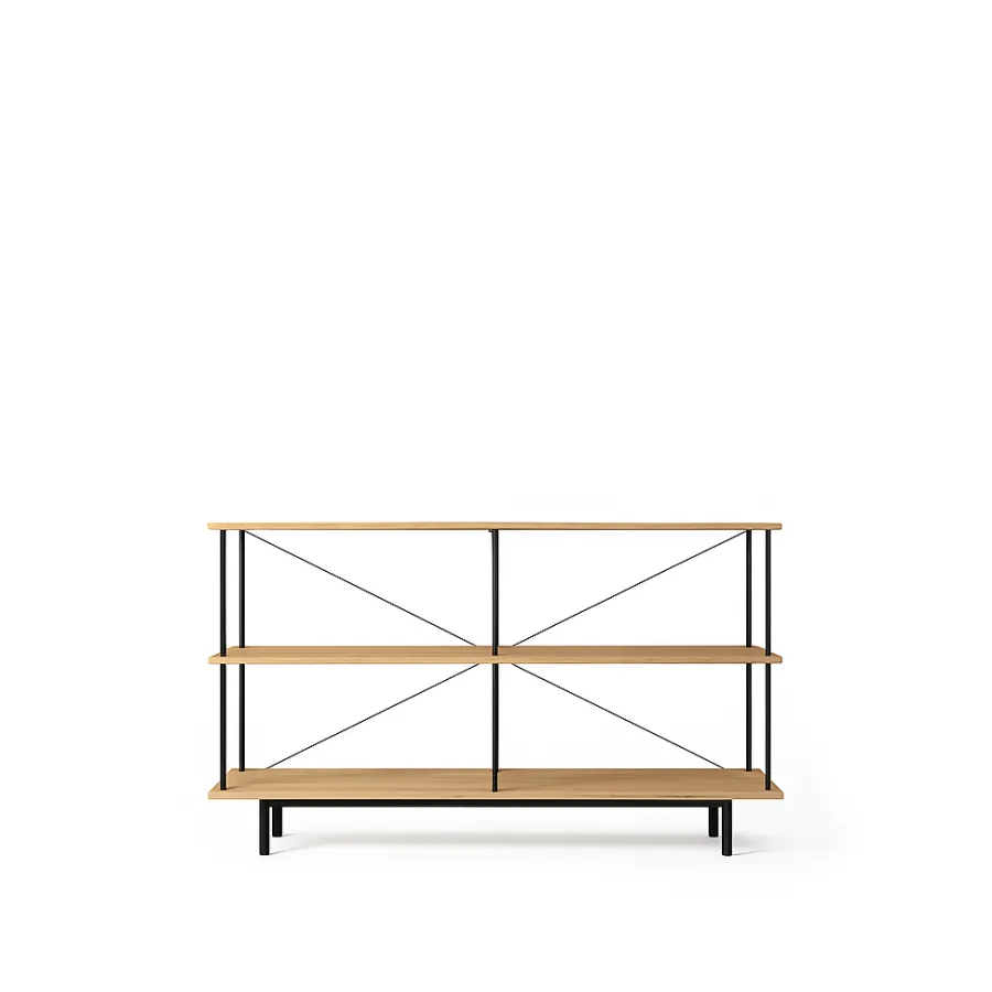 Seiton 3 reol fra i lakeret ege træ med sort stel<Stellar Works New