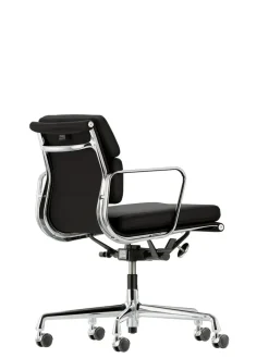 Soft Pad Chair EA 217 Kontorstol, sort læder/krom stel fra<Vitra