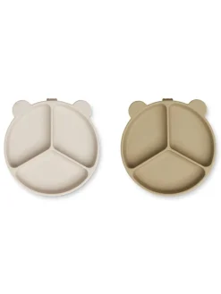 Stacy ruminddelt tallerken m. sugekop 2-pak, Sandy/Oat fra<Liewood Discount