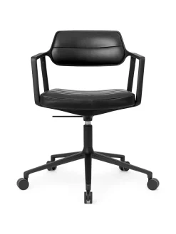 453 Swivel+ Chair m/sort stel & hjul, sort læder fra<Vipp New