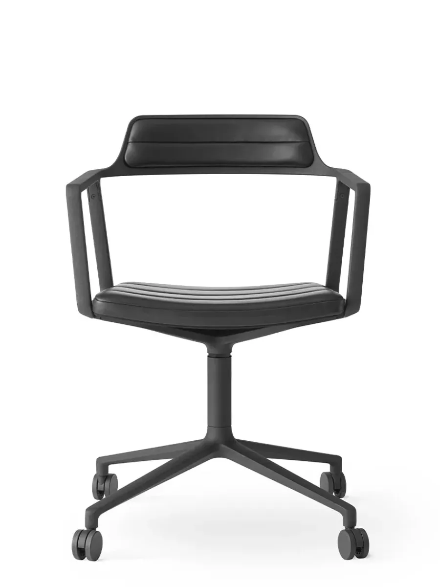 452 Swivel Chair m/sort stel & hjul, sort læder fra<Vipp