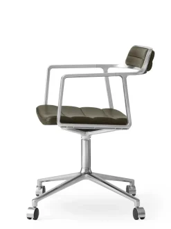 452 Swivel Chair m/sort stel & hjul, sort læder fra<Vipp