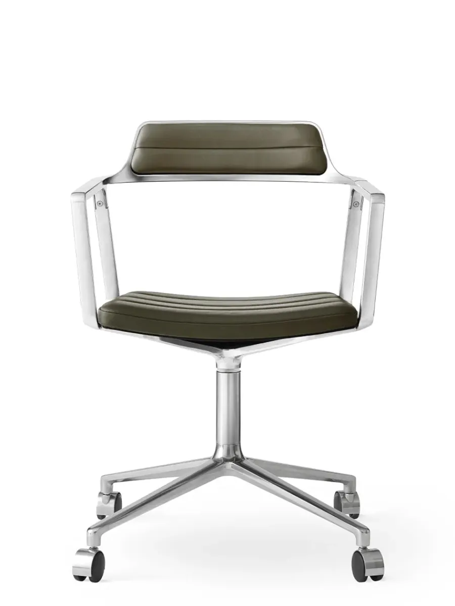452 Swivel Chair m/sort stel & hjul, sort læder fra<Vipp