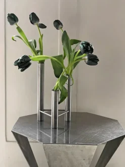 VISTA vase og lysestage, mat stål fra Kay Bojesen<Kay Bojesen Denmark New